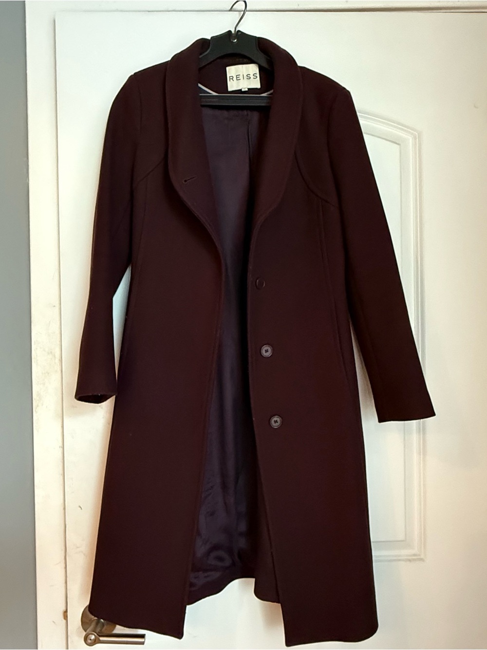 Reiss Women's Deep Plum Single-Breasted Wool Trench Coat